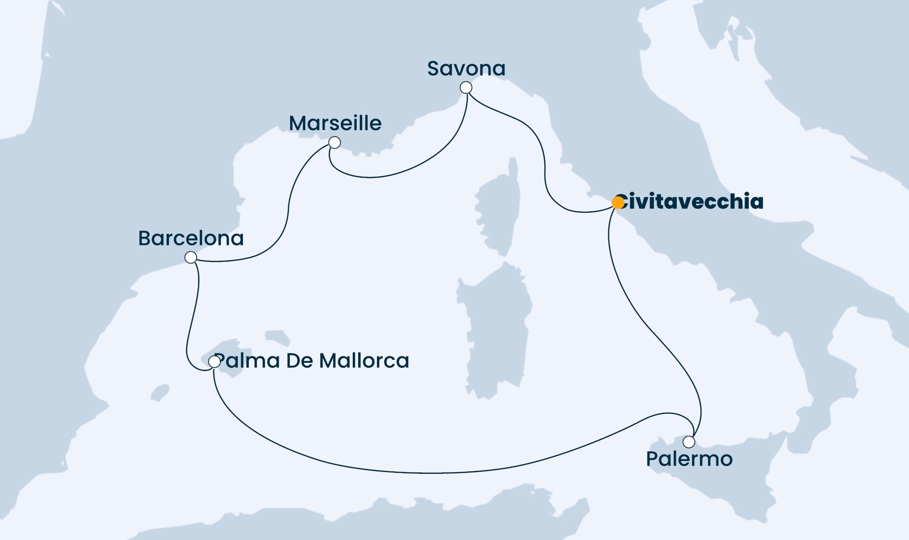 7 Night Mediterranean Cruise On Costa Smeralda Departing From Civitavecchia Rome itinerary map