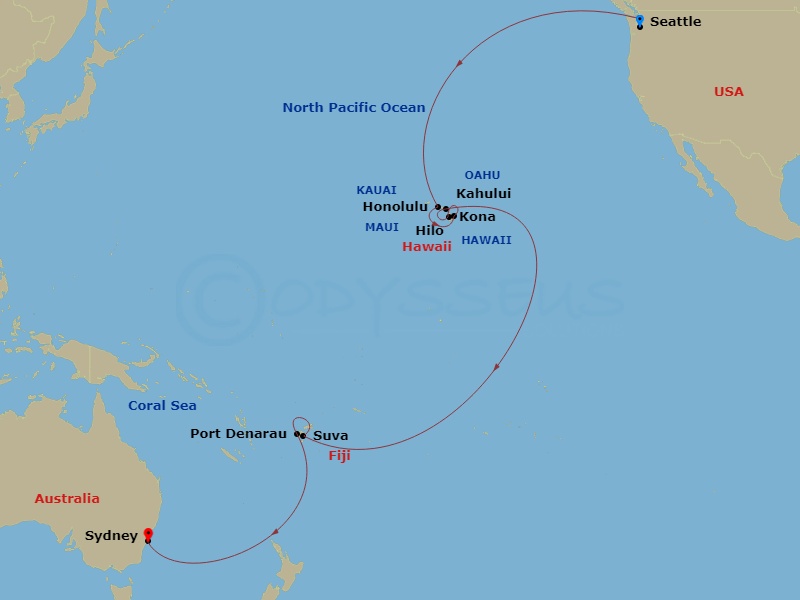 23 Night Transpacific Cruise On Carnival Splendor Departing From Seattle itinerary map