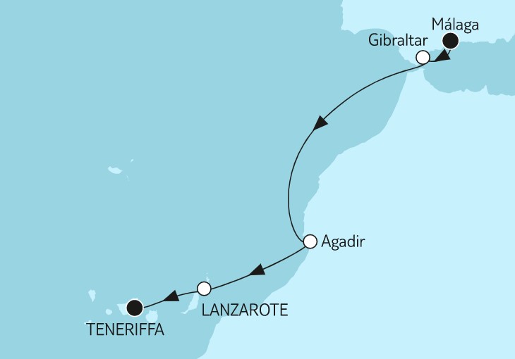 6 Night Repositioning Cruise On Mein Schiff Herz Departing From Malaga itinerary map