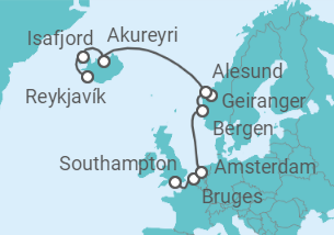 11 Night Iceland Cruise On Norwegian Prima Departing From Southampton itinerary map