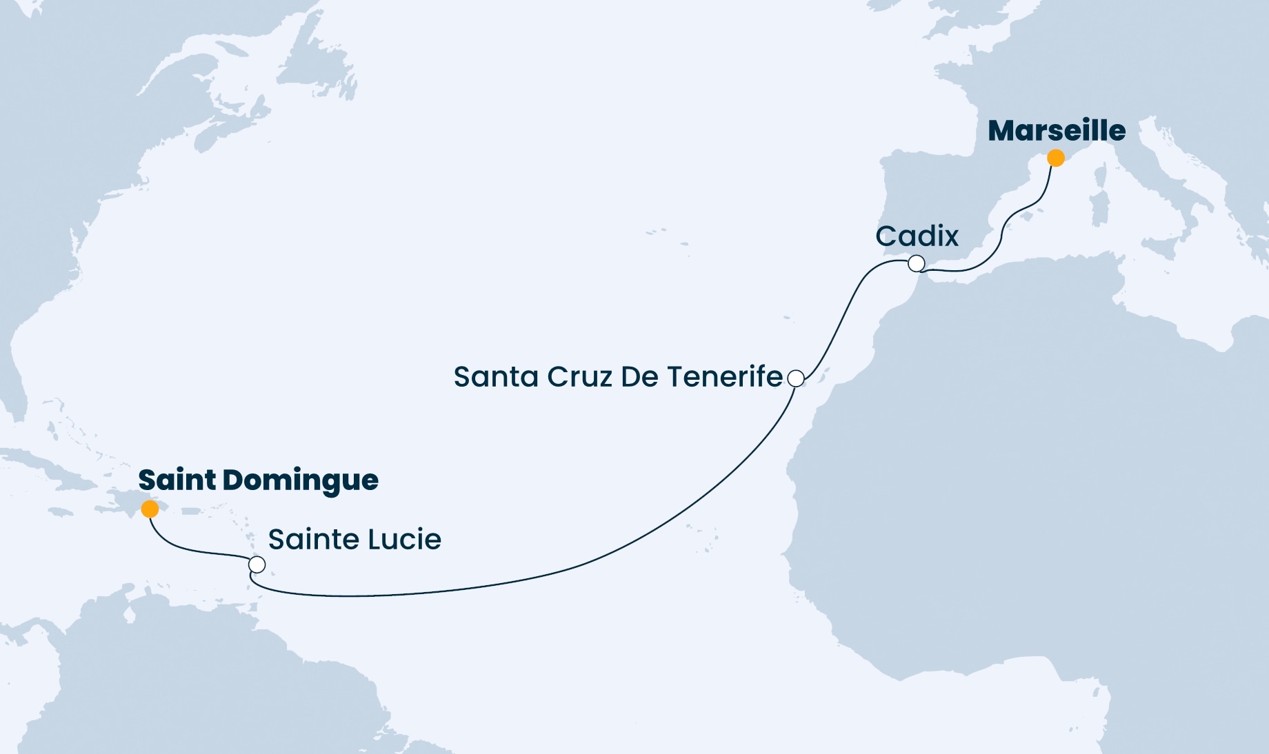 13 Night Transatlantic Cruise On Costa Pacifica Departing From Marseille itinerary map