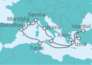 14 Night Mediterranean Cruise On Costa Fortuna Departing From Savona itinerary map