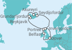 12 Night Iceland Cruise On Carnival Pride Departing From Dover itinerary map