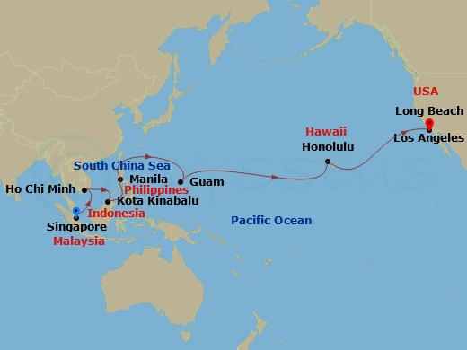 25 Night Repositioning Cruise On Carnival Panorama Departing From Singapore itinerary map