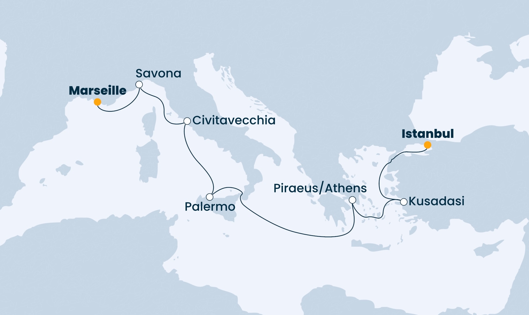 8 Night Mediterranean Cruise On Costa Fortuna Departing From Marseille itinerary map