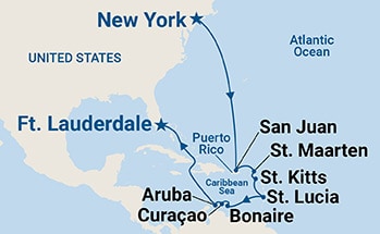 14 Night Caribbean Cruise On Enchanted Princess Departing From New York itinerary map