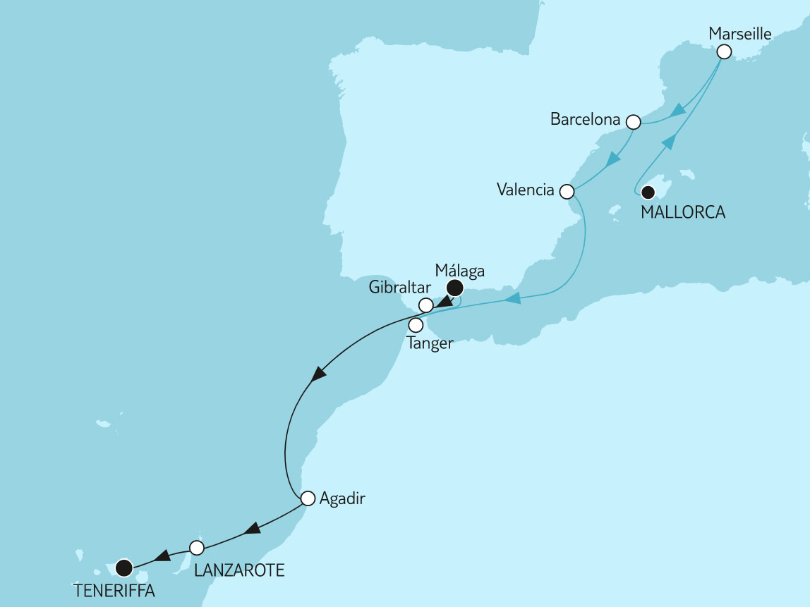 13 Night Repositioning Cruise On Mein Schiff Herz Departing From Palma de Mallorca itinerary map
