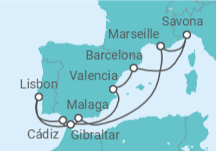 10 Night Mediterranean Cruise On Costa Fascinosa Departing From Barcelona itinerary map