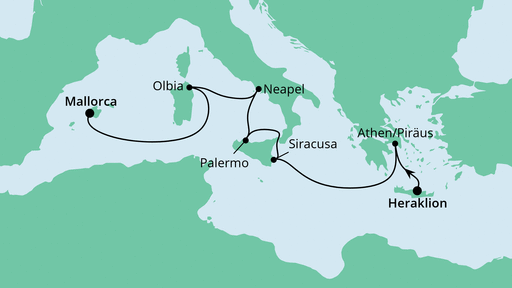 8 Night Mediterranean Cruise On AIDAblu Departing From Heraklion(Crete) itinerary map