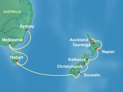 14 Night Australia and New Zealand Cruise On Westerdam Departing From Auckland itinerary map
