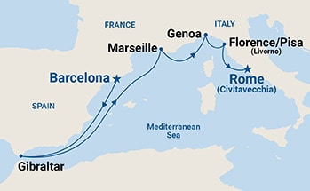 7 Night Mediterranean Cruise On Regal Princess Departing From Barcelona itinerary map