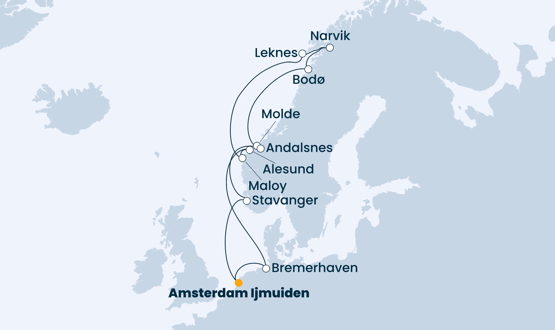 14 Night Norwegian Fjords Cruise On Costa Favolosa Departing From Amsterdam itinerary map