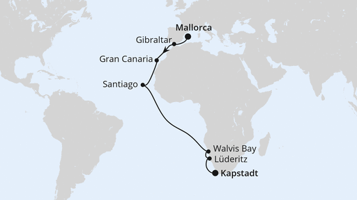 19 Night Repositioning Cruise On AIDAstella Departing From Palma de Mallorca itinerary map