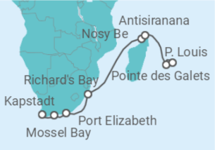 12 Night Africa Cruise On Norwegian Dawn Departing From Cape Town itinerary map