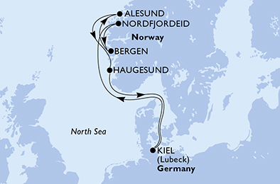7 Night Norwegian Fjords Cruise On MSC Preziosa Departing From Kiel itinerary map