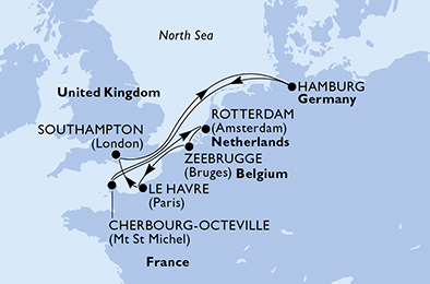 8 Night Northern Europe Cruise On MSC Preziosa Departing From Hamburg itinerary map