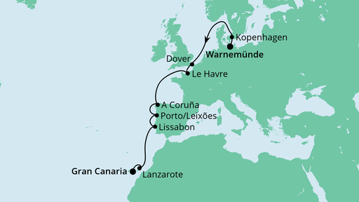 11 Night Repositioning Cruise On AIDAsol Departing From Warnemunde itinerary map