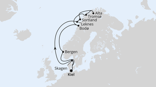 14 Night Norwegian Fjords Cruise On AIDAbella Departing From Kiel itinerary map