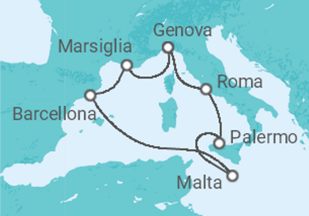 7 Night Mediterranean Cruise On MSC Grandiosa Departing From Civitavecchia Rome itinerary map