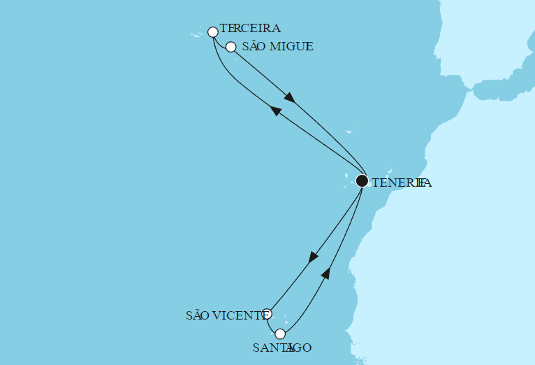 14 Night Azores Cruise On Mein Schiff Herz Departing From Santa Cruz (Tenerife) itinerary map