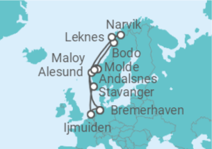 14 Night Norwegian Fjords Cruise On Costa Favolosa Departing From Bremerhaven itinerary map