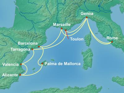 10 Night Mediterranean Cruise On MSC Magnifica Departing From Civitavecchia Rome itinerary map