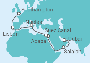 20 Night Repositioning Cruise On Queen Victoria Departing From Dubai itinerary map