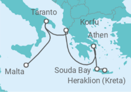 7 Night Mediterranean Cruise On Mein Schiff Herz Departing From Valletta itinerary map