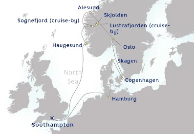 14 Night Norwegian Fjords Cruise On Britannia Departing From Southampton itinerary map