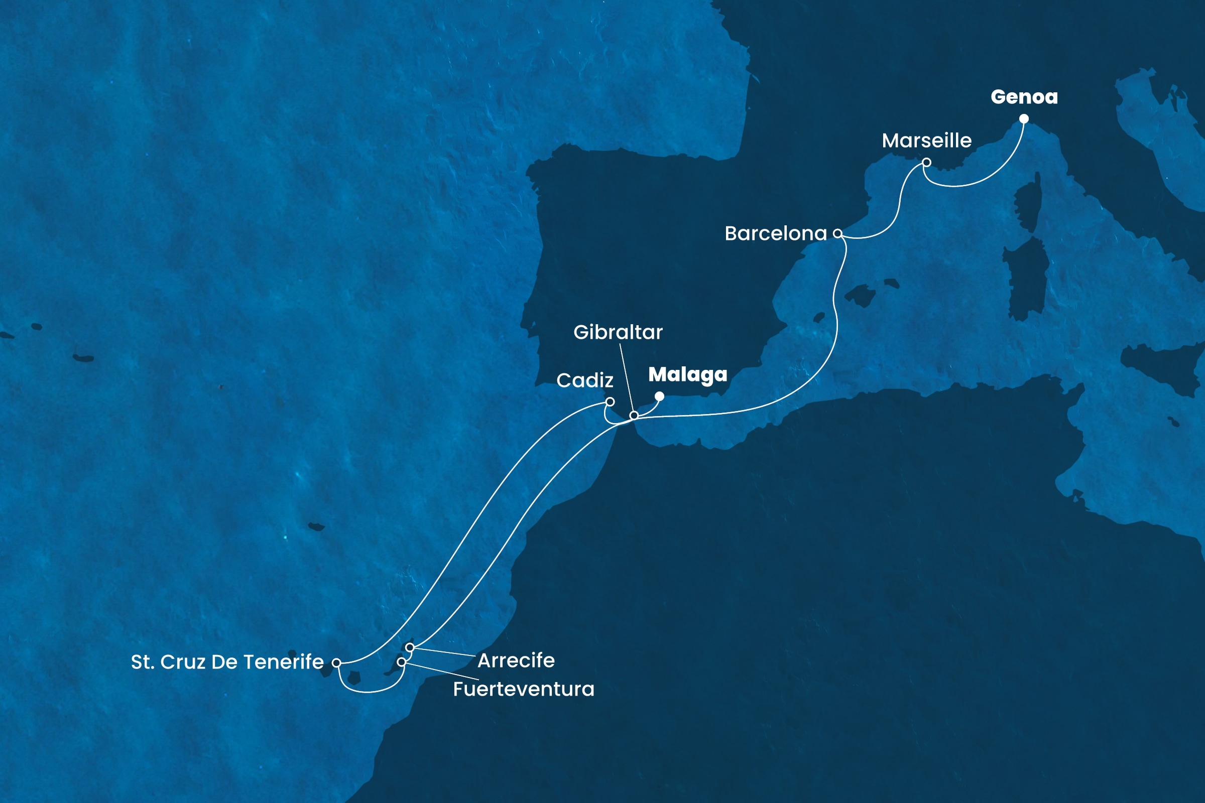 11 Night Canary Islands Cruise On Costa Diadema Departing From Malaga itinerary map