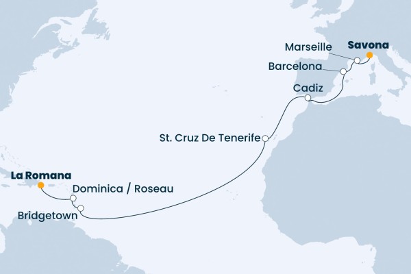 16 Night Transatlantic Cruise On Costa Pacifica Departing From Savona