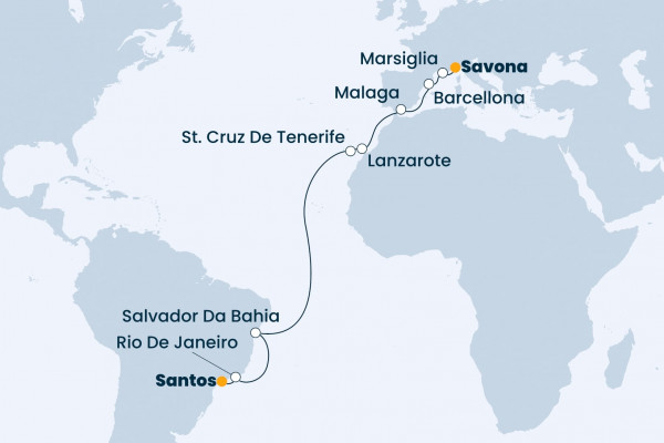 19 Night Transatlantic Cruise On Costa Firenze Departing From Santos