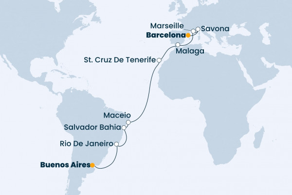 19 Night Transatlantic Cruise On Costa Fortuna Departing From Buenos Aires