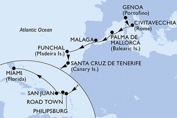 20 Night Transatlantic Cruise On MSC Magnifica Departing From Genoa