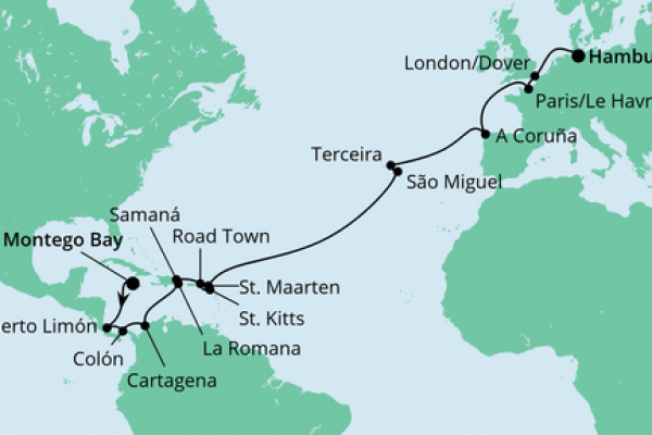 25 Night Transatlantic Cruise On AIDAluna Departing From Montego Bay