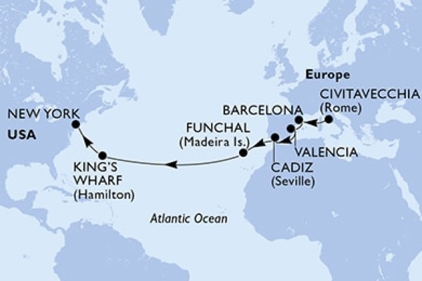 17 Night Transatlantic Cruise On MSC Seascape Departing From Civitavecchia Rome
