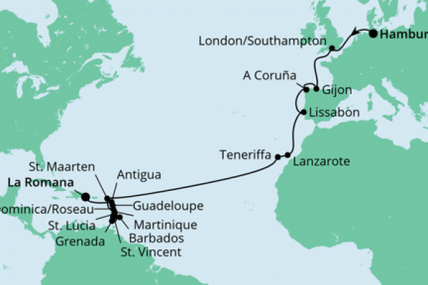 27 Night Transatlantic Cruise On AIDAperla Departing From Hamburg