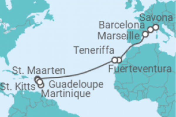 16 Night Transatlantic Cruise On Costa Fortuna Departing From Savona
