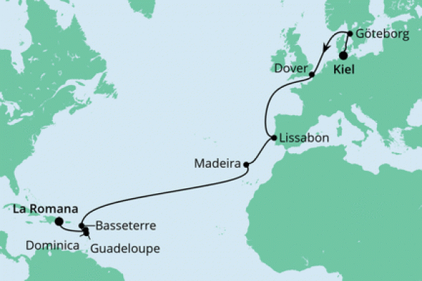 19 Night Transatlantic Cruise On AIDAluna Departing From Kiel