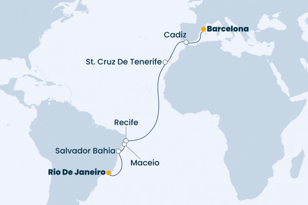 14 Night Transatlantic Cruise On Costa Favolosa Departing From Rio De Janeiro