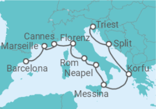 9 Night Mediterranean Cruise On Norwegian Pearl Departing From Barcelona itinerary map