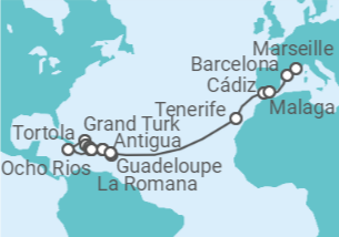 25 Night Transatlantic Cruise On Costa Pacifica Departing From Pointe-à-Pitre itinerary map