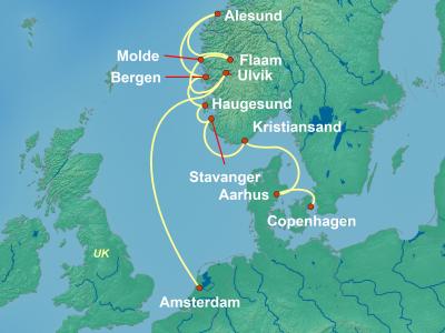 11 Night Norwegian Fjords Cruise On Nieuw Statendam Departing From Amsterdam itinerary map