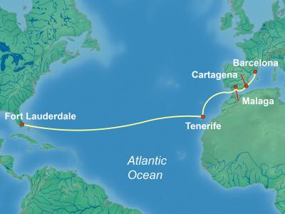 12 Night Transatlantic Cruise On Vision of the Seas Departing From Barcelona itinerary map