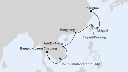 14 Night Asia Cruise On AIDAstella Departing From Laem Chabang Bangkok itinerary map