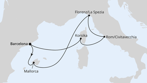 7 Night Mediterranean Cruise On AIDAcosma Departing From Barcelona itinerary map