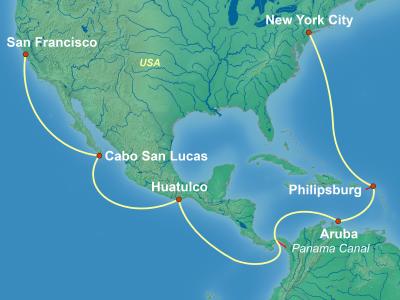 18 Night Panama Canal Cruise On Queen Victoria Departing From New York itinerary map