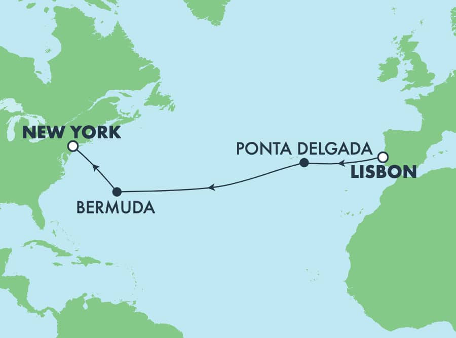 9 Night Transatlantic Cruise On Norwegian Epic Departing From Lisbon itinerary map