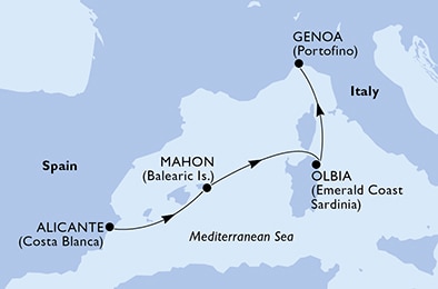 3 Night Mediterranean Cruise On MSC Orchestra Departing From Alicante itinerary map