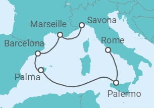 6 Night Mediterranean Cruise On Costa Toscana Departing From Savona itinerary map